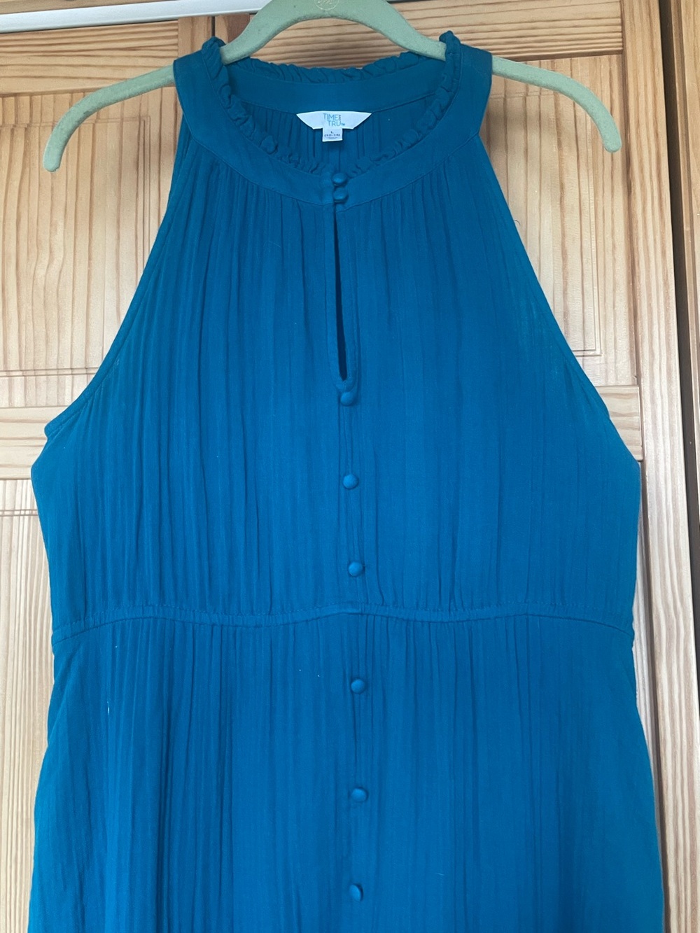 Time and Tru Teal Button-Front Sleeveless Dress L(12-14)